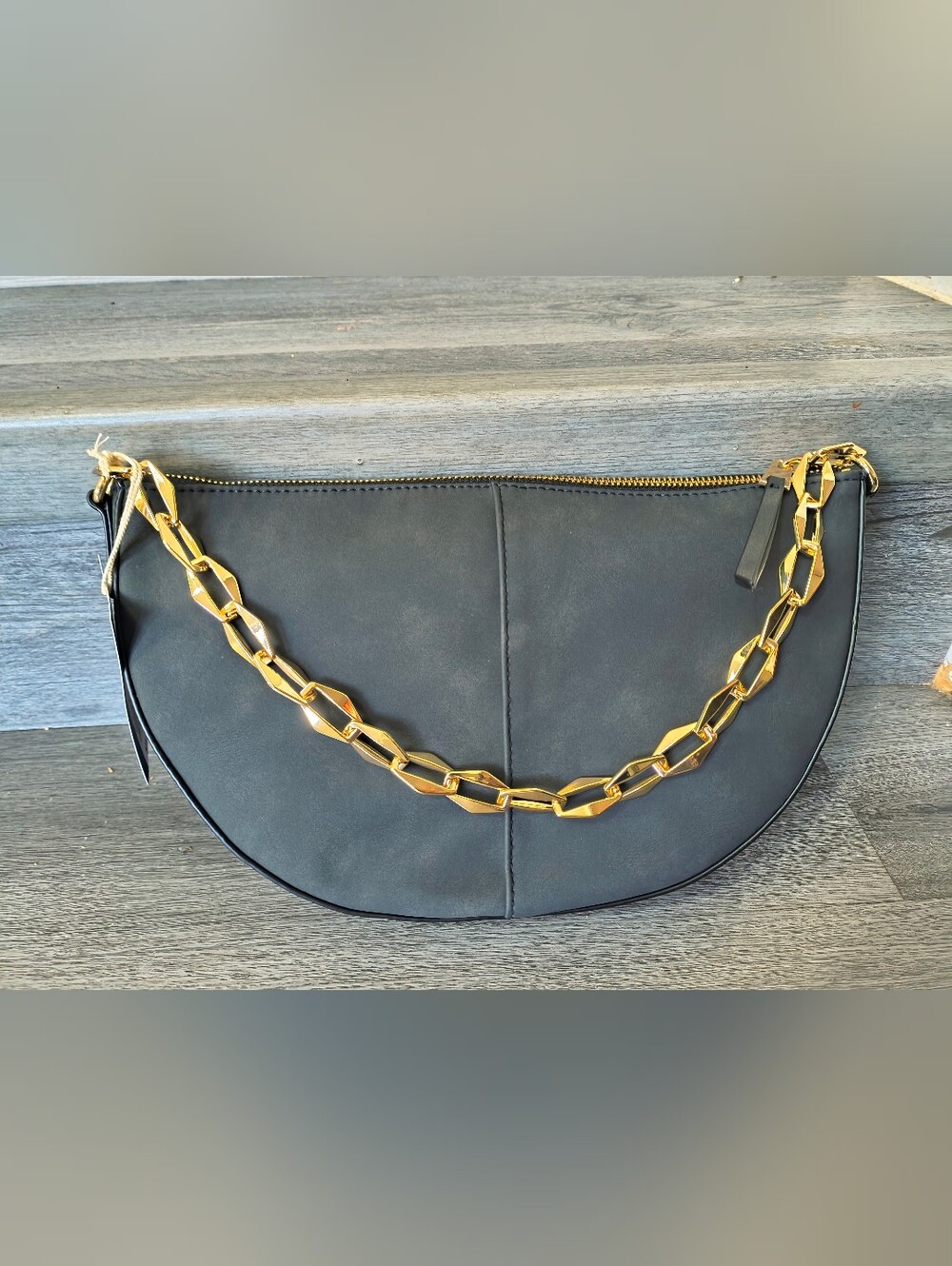 Black Women's Half-Moon Chain-Accent Shoulder Bag